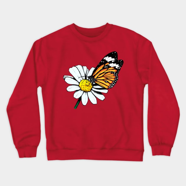 Monarch Butterfly on Daisy Crewneck Sweatshirt by deancoledesign